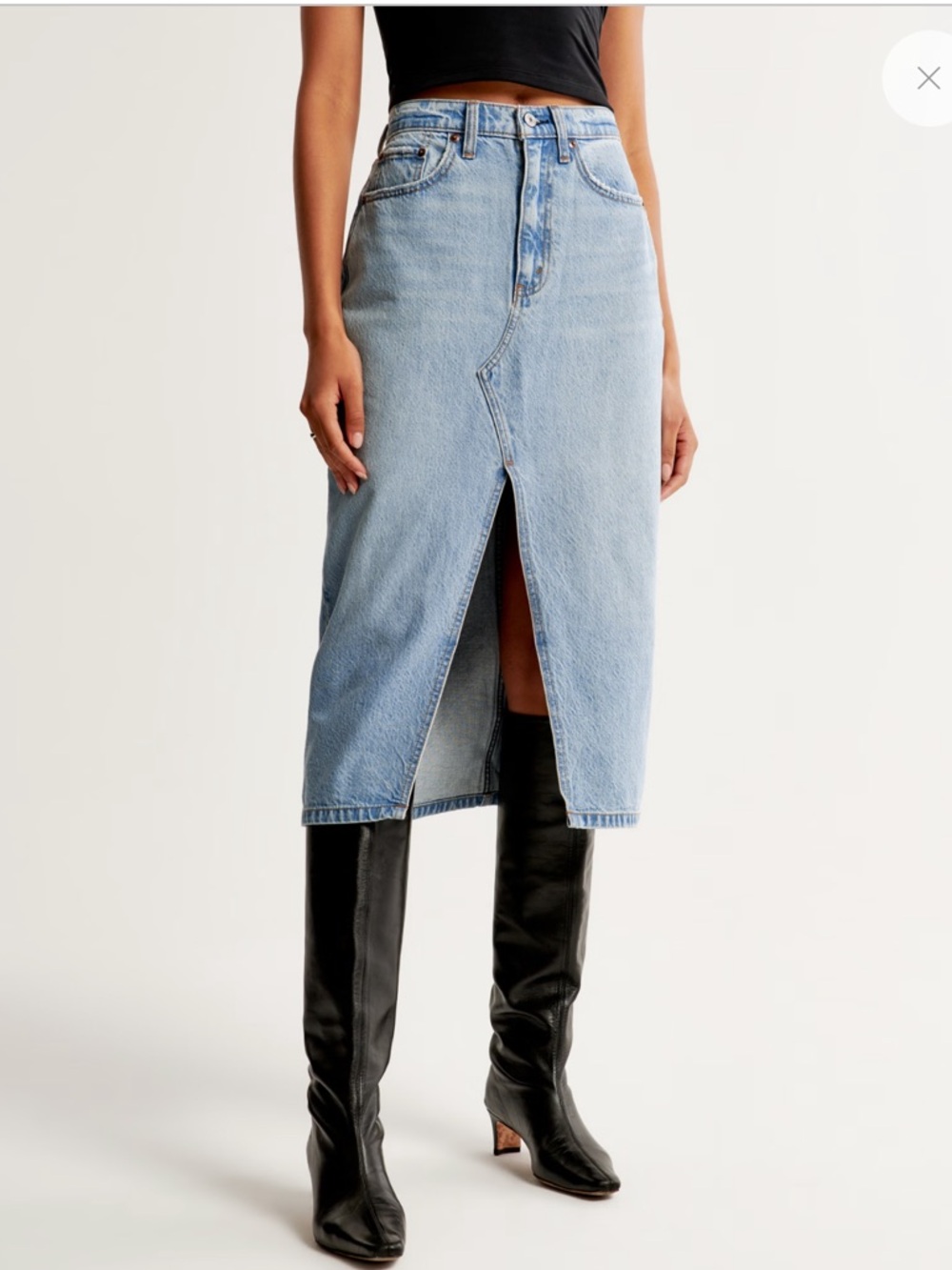 NWT: Abercrombie & Fitch High Rise Light Denim Midi Skirt - Picture 2 of 8
